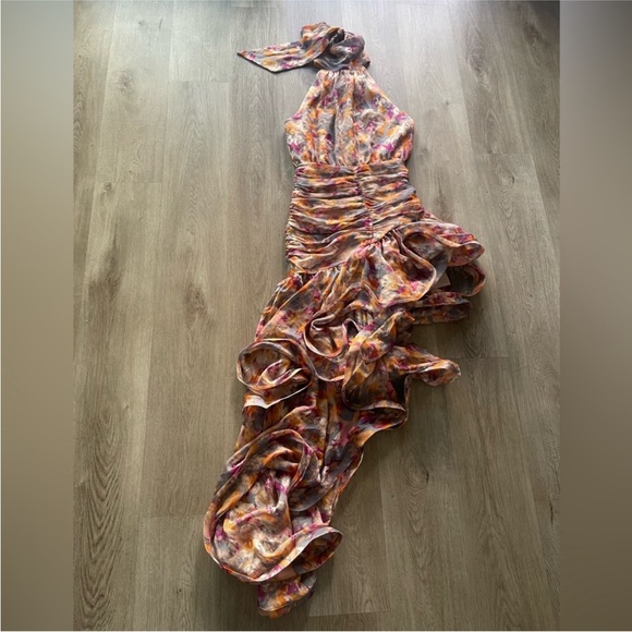 NWT Elliott historical watercolor print high neck asymmetrical gown dress size s - Picture 3 of 6